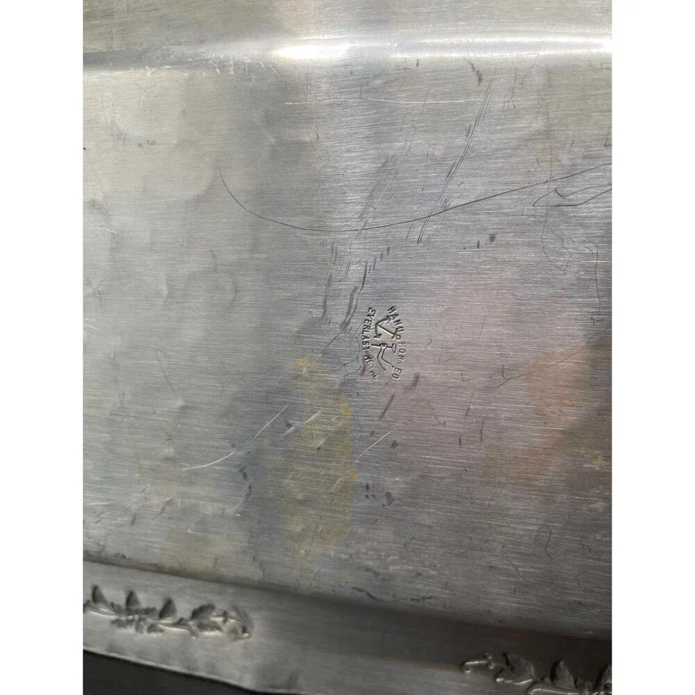 Vintage Hand Forged Hammered Aluminum Rectangular Tray Floral